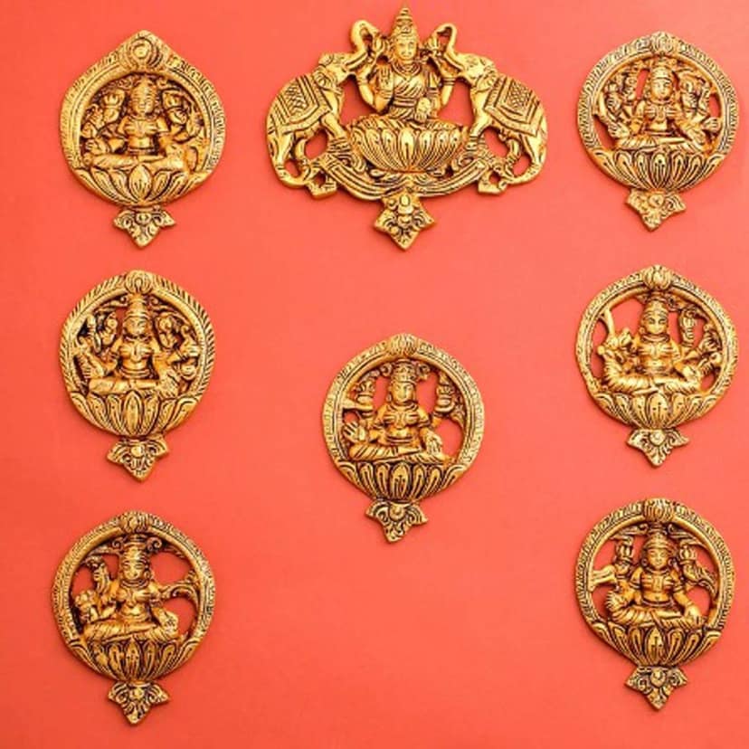Brass Showpiece Wall Handing Aashta Laxmi Set Idol Statue, Height : 4.5 Inch (BSMAS1810 D) view 2