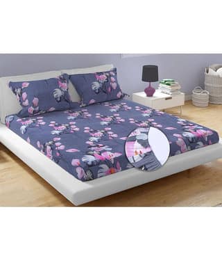 HomeCrafts Polyester Geometric Fitted 1 Bedsheet with 2 Pillow Covers ( Double Bed ) - Gray