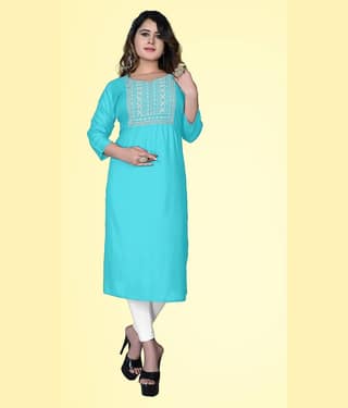 HAYA - Light Blue Rayon Women's Straight Kurti ( Pack of 1 )
