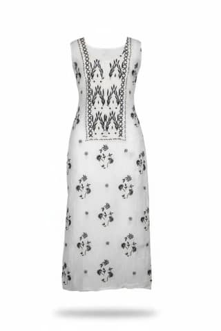 Chikankari Mul Chanderi Dress Material White Black Floral