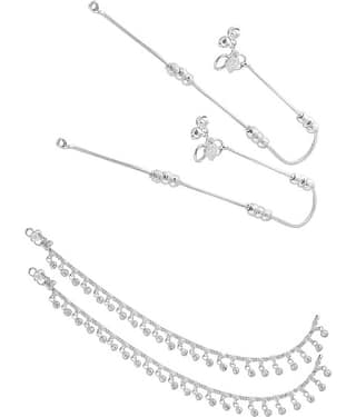 HEER COLLECTION - Silver Anklets ( Pack of 2 )