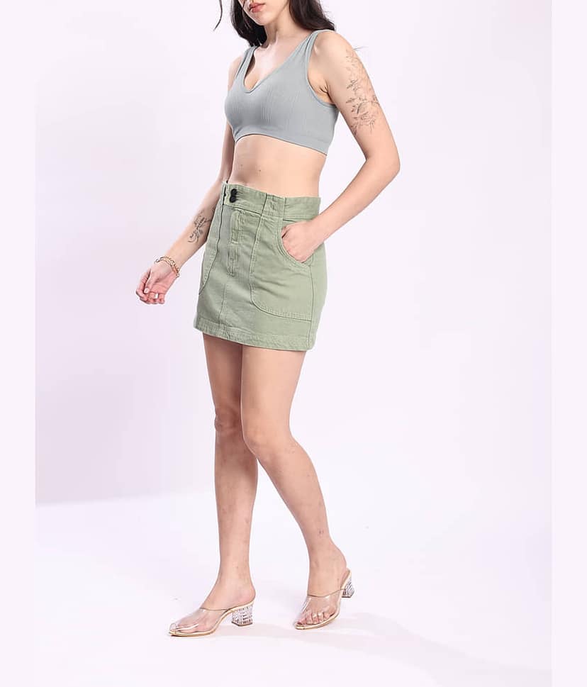 Bene Kleed Green Cotton Women's Straight Skirts ( Pack of 1 ) view 2