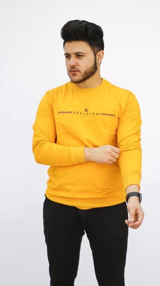BlueFicus Men T-shirt Printed, Typography Round Neck Cotton Blend Sweatshirt for Men Boys Casual Wear ( Pack of 1, Yellow)