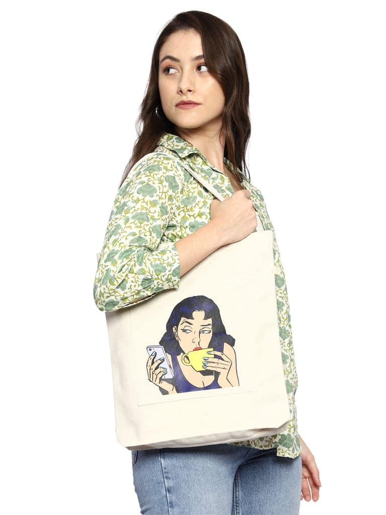 100% cotton, printed tote bag for girls view 6