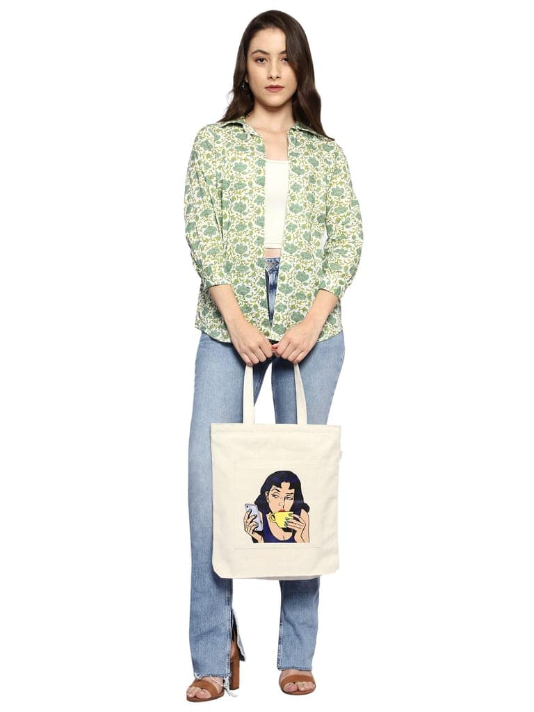 100% cotton, printed tote bag for girls view 7
