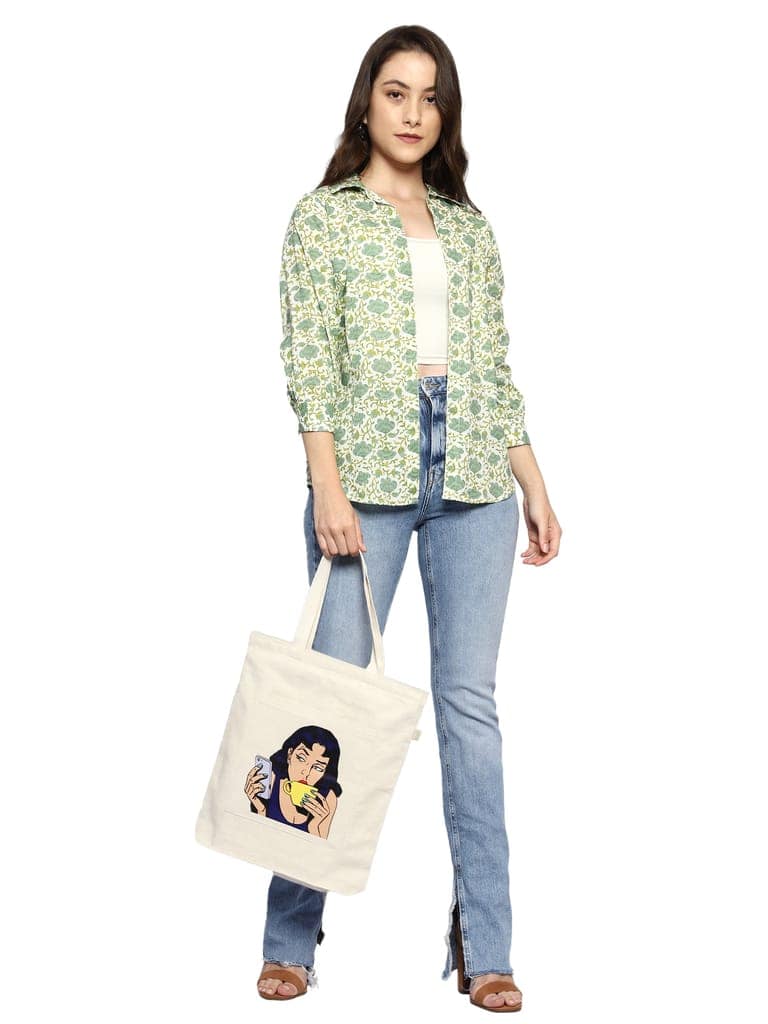 100% cotton, printed tote bag for girls view 8