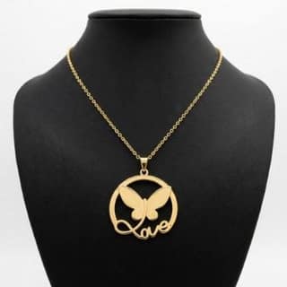 Love Butterfly Circle Pendant Necklace | Gold-Tone Anti-Tarnish Imitation Jewellery