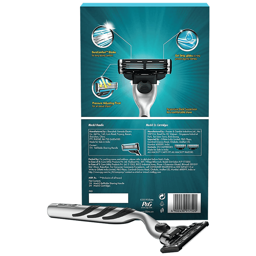 Gillette Mach 3 Shaving Razor (Handle + 2 Cartridge), 123 G view 2