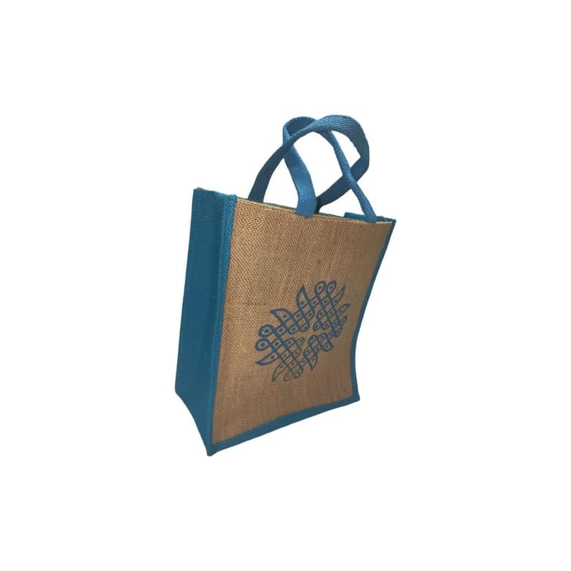 Small Burlap Gift Bag with Blue Trim view 3