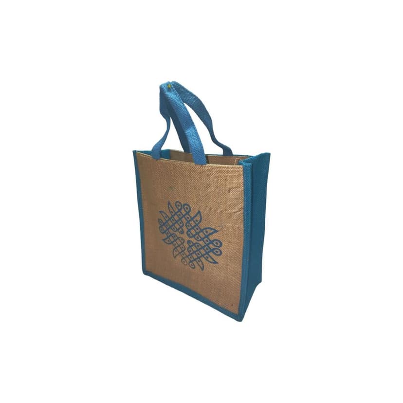 Small Burlap Gift Bag with Blue Trim view 4
