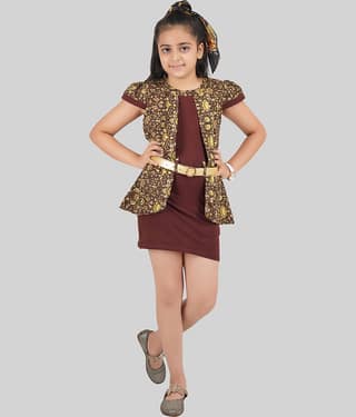 Being Naughty Lycra Bodycon Dress For Girls ( Pack of 1 , Brown )
