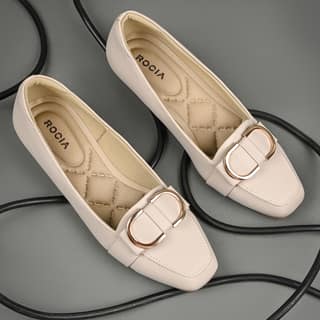 Grey Women Square Toe Buckled Work Wear Pumps
