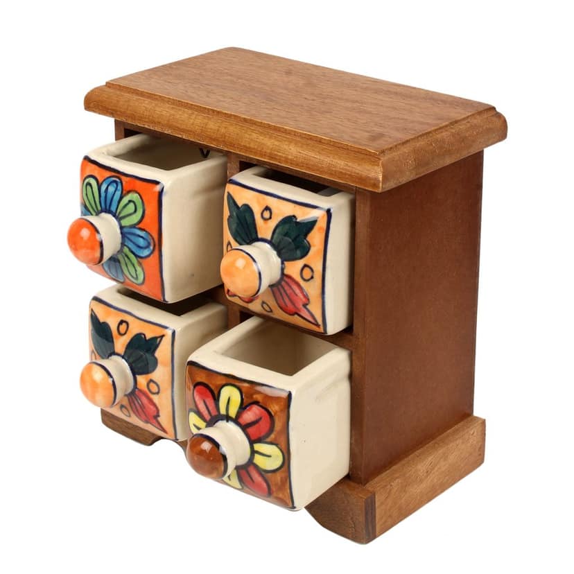 Tribes India Blue Pottery Multicolor 4 Drawer Jewelry Box view 3