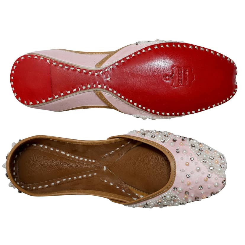RSK ETHNIC WEAR, Baby pink Color Embroidered Handmade Jutti for Women with Soft Leather and Double Cushion view 5