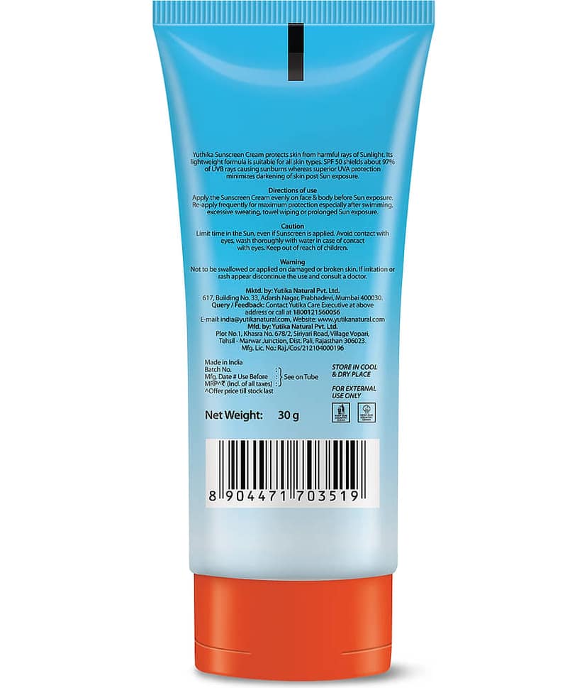 Yuthika Sunscreen SPF 50 PA++++ with UVA & UVB Protection 30g, Dermatologically Tested Sunscreen Cream for Women and Men view 2