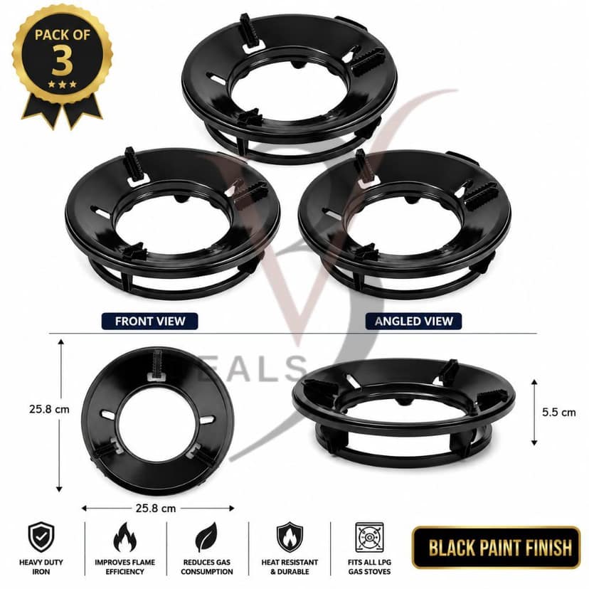 V3Deals Gas Saver Burner Stand for LPG Chula Gas Stove, Heavy Duty (1, Silver) Heavy-duty gas saver burner stand designed for stable cookware placement on standard LPG gas stove burners. view 6