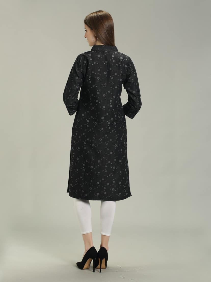 Denim Printed Apple Cut Kuria One Side Pocket, Black - XL view 2