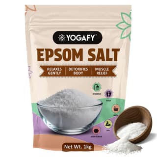 YOGAFY - Epsom Salt - 1 Kg - For Refreshing Bath, Foot Soak, Body Scrub, Eases Aches & Pains, and Sooth Soreness | Relaxing Bath for Muscle Relief with Magnesium Sulphate | Ziplock Pack