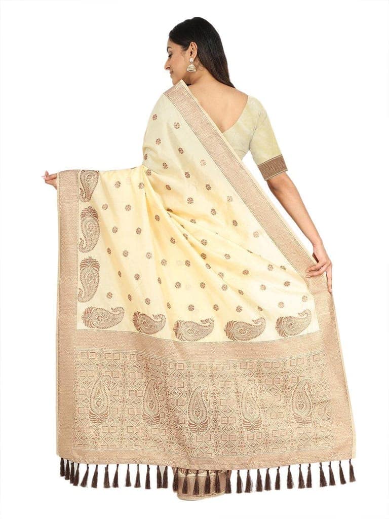 Women's Yellow Woven Design Soft Silk Saree view 2
