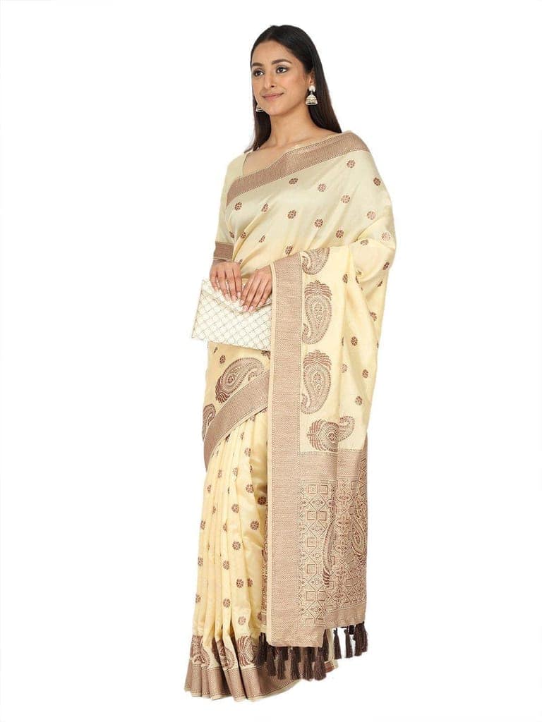 Women's Yellow Woven Design Soft Silk Saree view 4