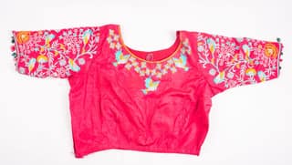 Pink Hand Embroidered Blouse with Floral Motifs