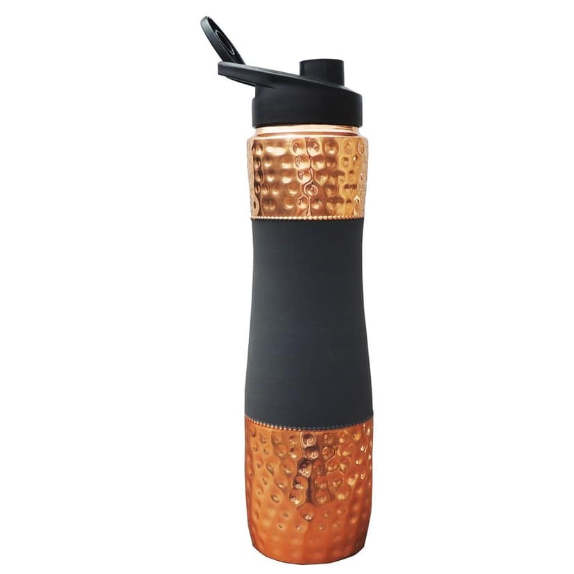 Copper Drinking Water Bottle Sipper Silk Grey � Handmade Copper Health Bottle, Height : 11.5 Inch (BCMAS188 C) view 2