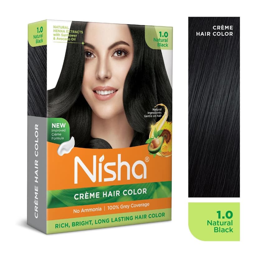 Nisha Creme Hair Color Natural Black 40gm Pack of 4, Permanent Hair Color for Women Men, No Ammonia, 100% Grey Coverage view 3