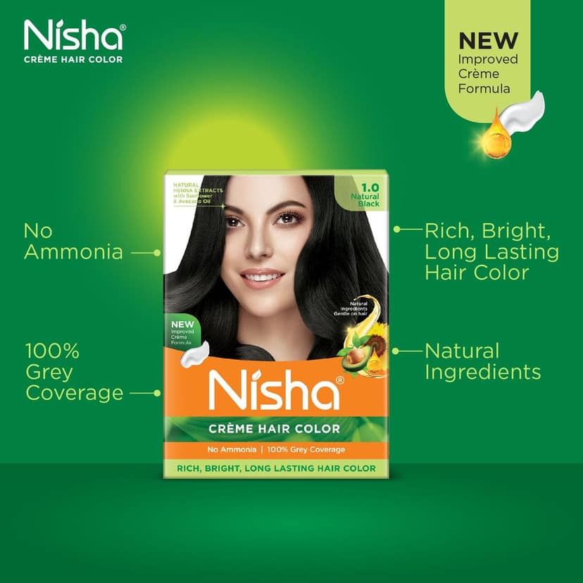 Nisha Creme Hair Color Natural Black 40gm Pack of 4, Permanent Hair Color for Women Men, No Ammonia, 100% Grey Coverage view 4