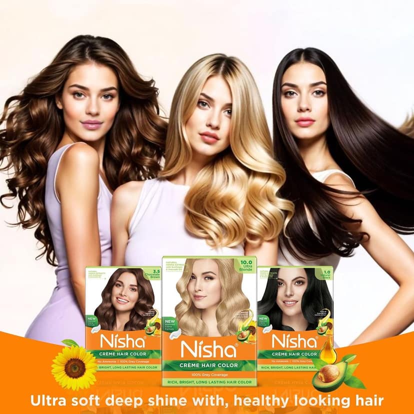 Nisha Creme Hair Color Natural Black 40gm Pack of 4, Permanent Hair Color for Women Men, No Ammonia, 100% Grey Coverage view 9