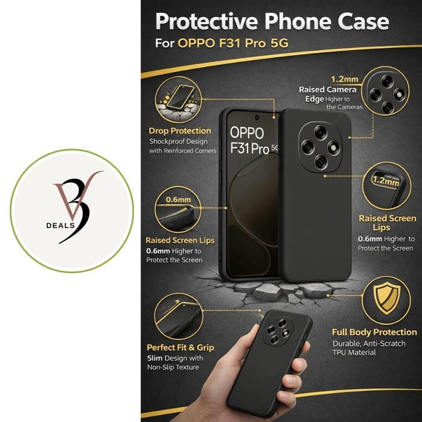 V3Deals Imported Protective Phone Case Compatible for Oppo F31 Pro 5G, Shockproof Design with Raised Camera and Screen Edges, Soft Flexible Silicon Material, Slim Fit with Non-Slip Matte Finish view 3