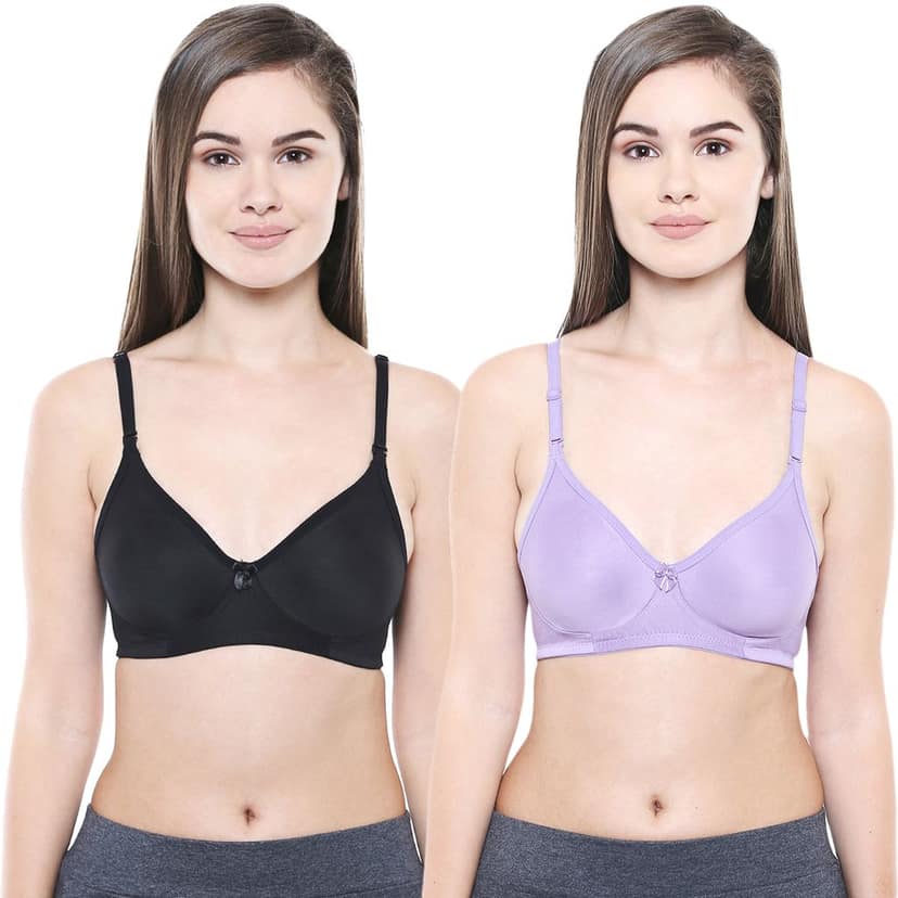 Bodycare Women Cotton Full Coverage Non Padded Regular Bra Pack - 2 E5554BPU-BLACK-PURPLE