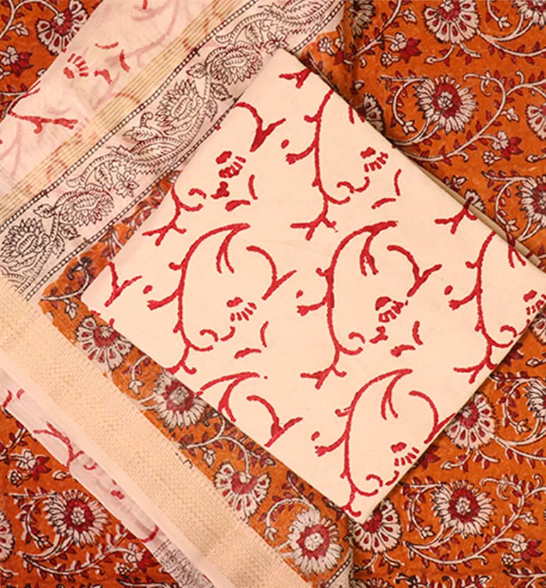 Block Print Kalamkari Maheshwari Unstitched Suit Set – 3 Piece view 2