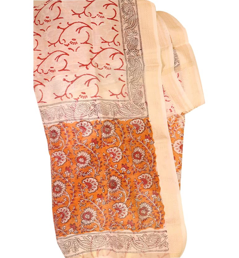 Block Print Kalamkari Maheshwari Unstitched Suit Set – 3 Piece view 5