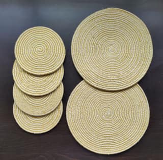 Round table mats cotton placemats (pack of 6) | Big Mats & Hotpads / trivets, Heat Resistant, Reversible Use (Yellow) by Bulky Santa