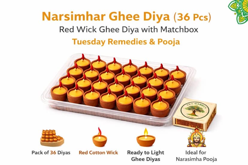 Narsimhar Ghee Diya (36 Pcs) | Red Wick Ghee Diya with Matchbox for Tuesday Narasimha Remedies & Pooja view 2