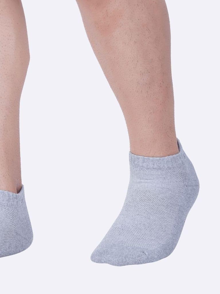 AirGarb Pure Cotton Low Ankle Plain Solid Socks for Men/Women: Cushioned Comfort & Breathable Mesh (Pack of 3) - Grey view 6