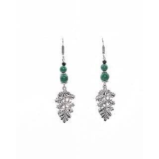 Look and Adorn Handmade Designer German Silver Leaf Dangler Earring with Semi Precious Malachite Stone Earrings for Girls and Women