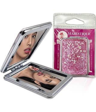 Majestique Glitter Portable Makeup Mirror FC25 Double-Sided Foldable Hand Mirror (Assorted Color)