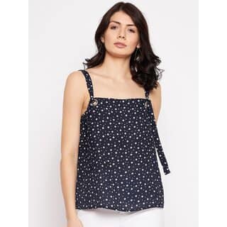 PURYS Women Blue Printed Basic Top