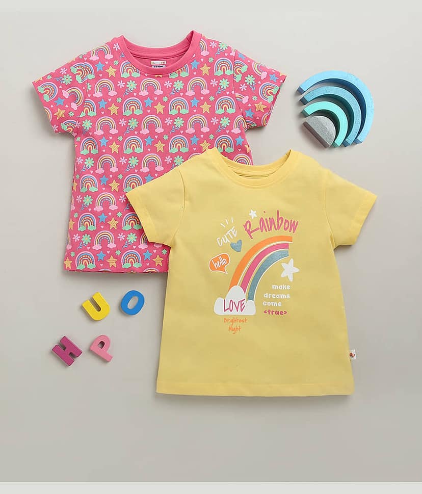 BUMZEE Pack of 2 Girls 100% Cotton T-Shirt ( Pink )