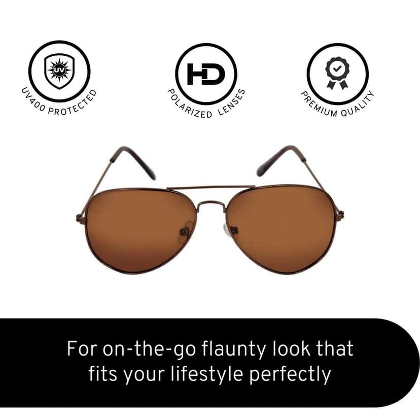 4Flaunt UV400 Protected Full Rim Pilot Aviator Latest and Stylish Metal Body Sunglasses | Polarized and 100% UV Protected For Men & Women (C2 - Brown) view 4