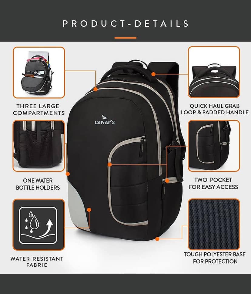 Lunar's 45 Ltrs Black Backpack view 2