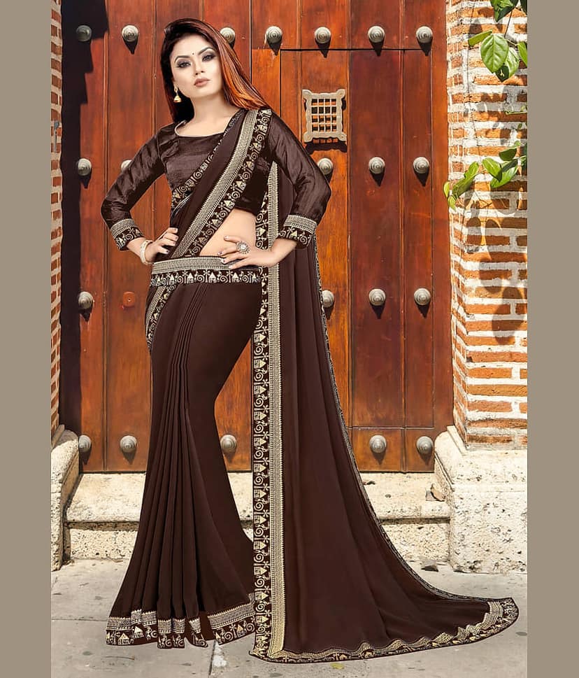 WXW Fashion Lycra Solid Regular Saree With Unstitched Blouse Piece ( Black ) view 2