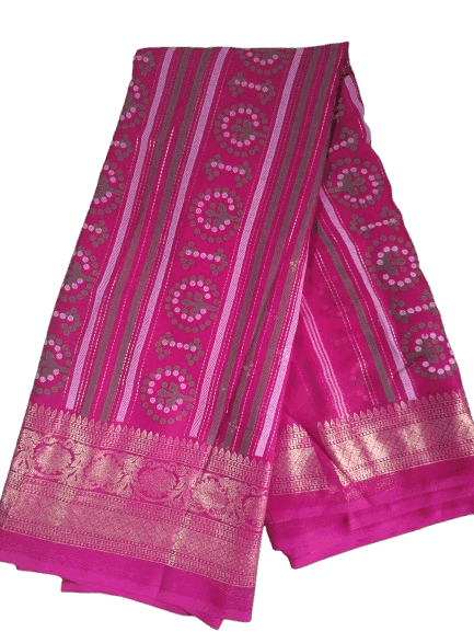 Pink Georgette Saree With Golden Zari Border view 3