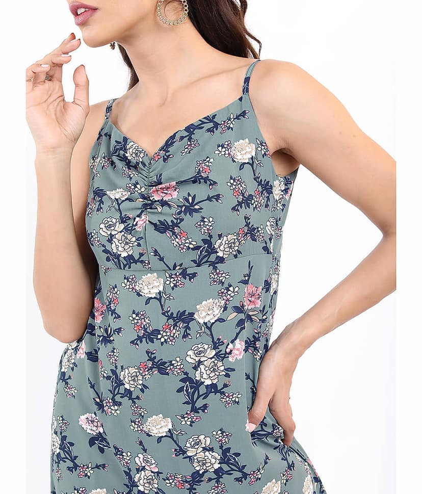 Ketch Polyester Printed Midi Women's A-line Dress - Green ( Pack of 1 ) view 2