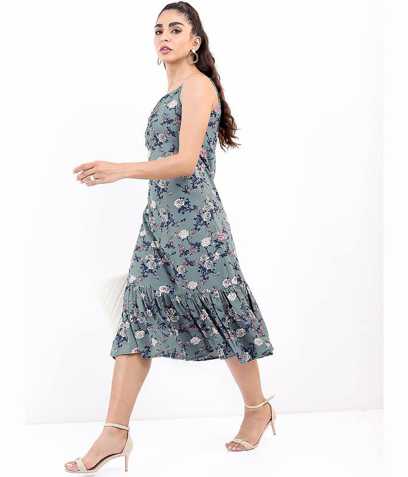 Ketch Polyester Printed Midi Women's A-line Dress - Green ( Pack of 1 ) view 3