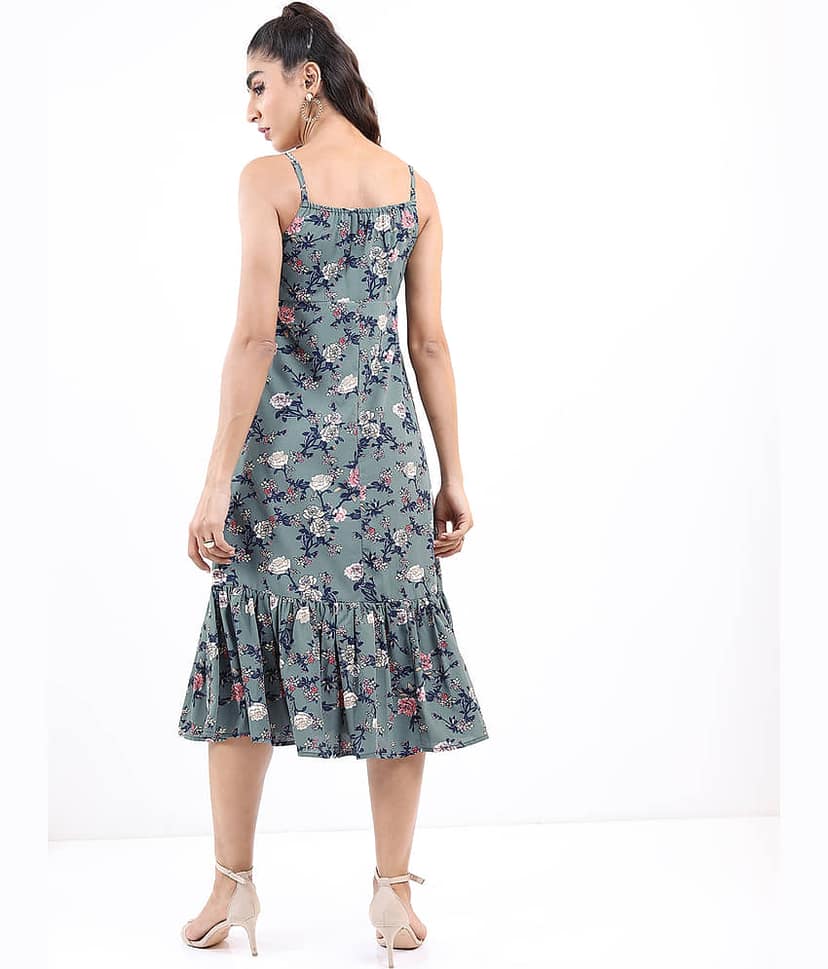 Ketch Polyester Printed Midi Women's A-line Dress - Green ( Pack of 1 ) view 4