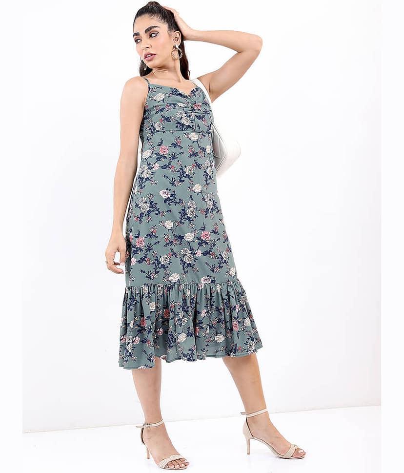 Ketch Polyester Printed Midi Women's A-line Dress - Green ( Pack of 1 ) view 5