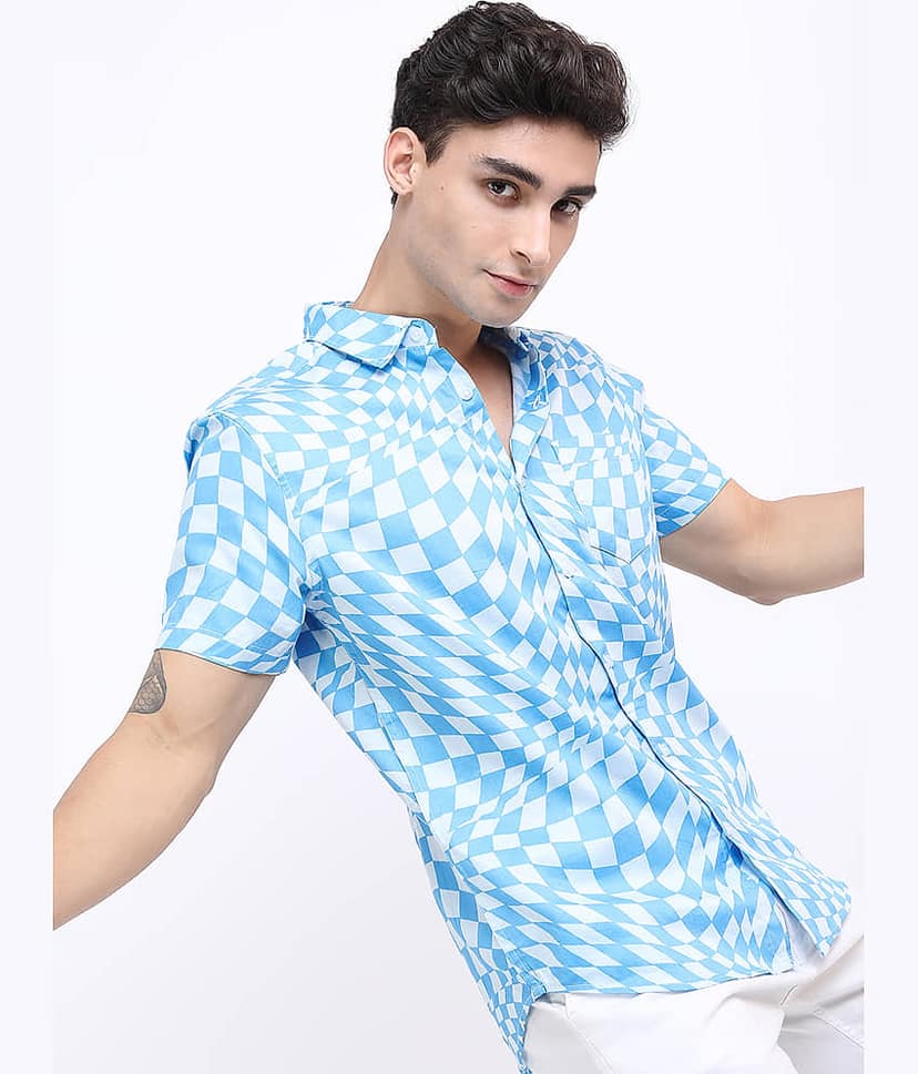 Ketch 100% Cotton Slim Fit Printed Half Sleeves Men's Casual Shirt - Blue ( Pack of 1 ) view 6