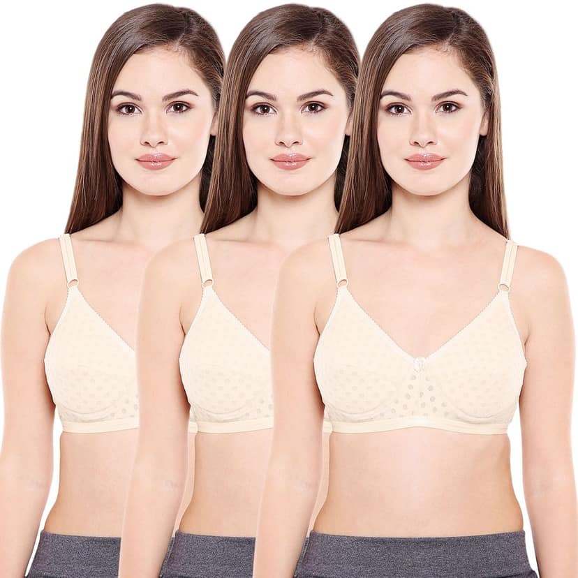 Bodycare Polycotton Padded Non wired Tshirt Bra-Pack of 3
